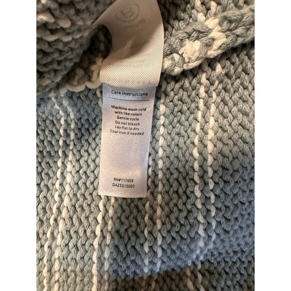 Downeast Sage Green/Cream Roll Neck Striped 100% Cotton Sweater Size M Coastal - Picture 7 of 8